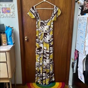 Anthropologie tiger leopard maxi flutter sleeve dress NWT